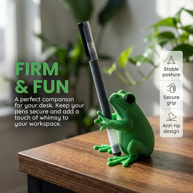 Cute 3D Frog Pen Holder, Charming Desk Organizer with Large Opening for Pens, Office & Kids Room Decoration