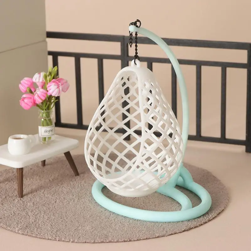 1Pcs DIY Diorama Scene Accessory 1:12 Scale Dollhouse Miniature Hanging Egg Chair Wicker Swing Chair Model Desktop Decor