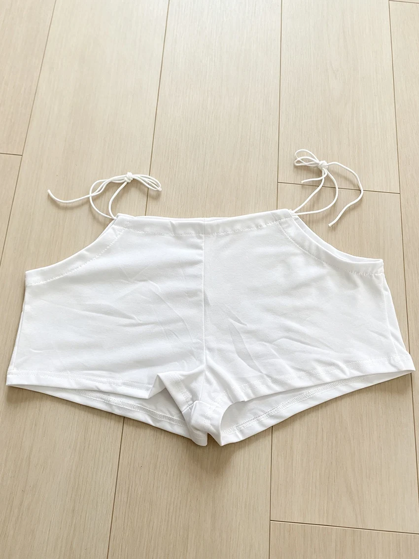 Y2K-Ästhetik Damen-Shorts mit seitlichen Bändern, niedriger Taille, Taschendesign, einfarbig, dehnbar, kurze Hose für Sommer, Strand, Streetwear, Lounge-Shorts – Detail 3