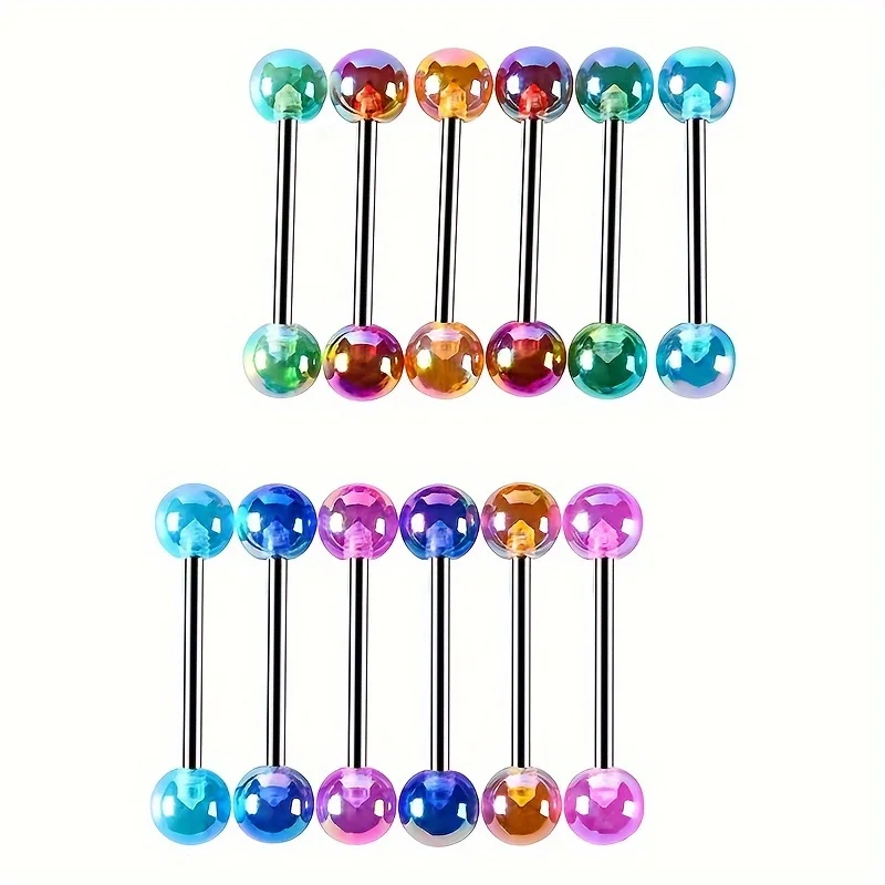 6pcs/12pcs  Acrylic Plastic Colorful Ball Tongue Ring simple Body Piercing Barbell Jewelry For Men Women Jewelry Punk Gifts