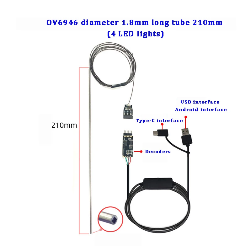0.16MP 1.8mm 120° USB 3-in-1 Soft wire industrial endoscope probe + industrial precision detection decoder board