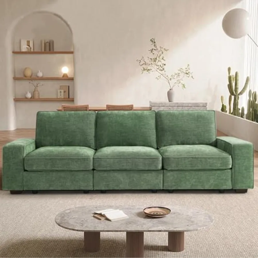 

100" Modular Sofa with Seats Storage Comfy 3-Seater Chenille Fabric Couch for Living Room Office Apart W/Deep Seat USB Charging