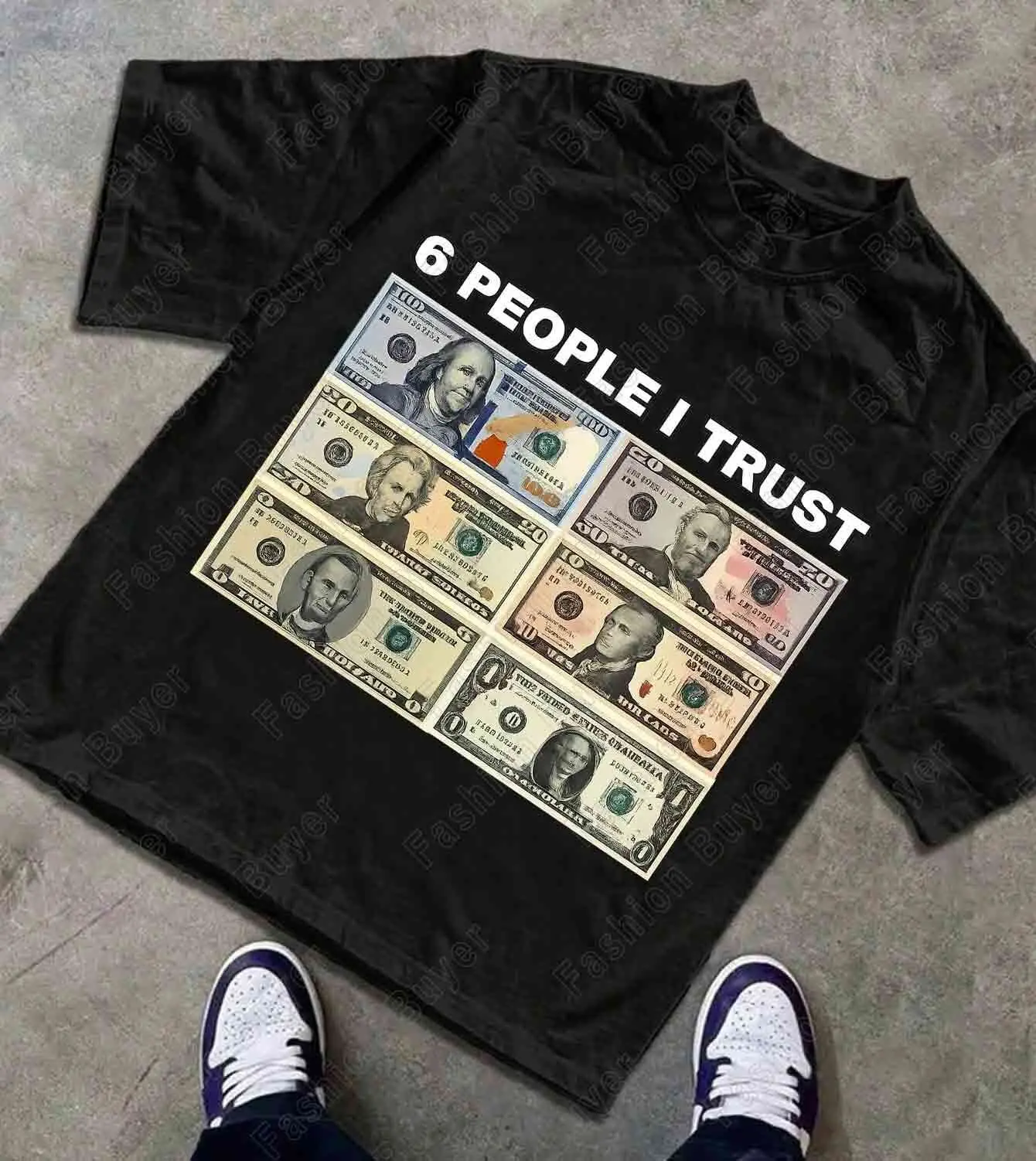 6 People I Trust - Dollar President Print T-Shirt Unisex Short-sleeved Retro Street Y2K Casual Fashion Tops Clothing Tees