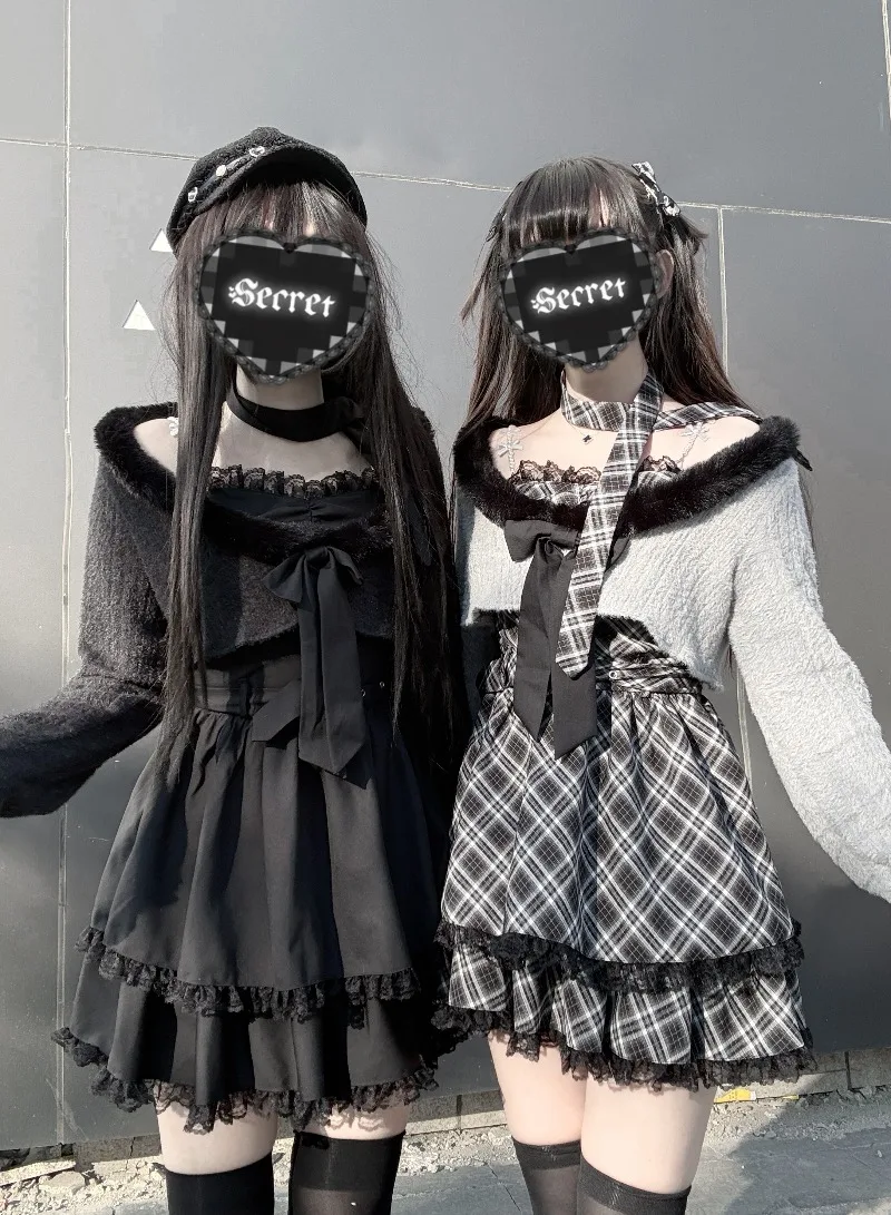 Outono inverno novo estilo japonês rojita sc jaqueta produzida em massa camisolas vestido e camisola conjunto de 2 peças roupas kawaii