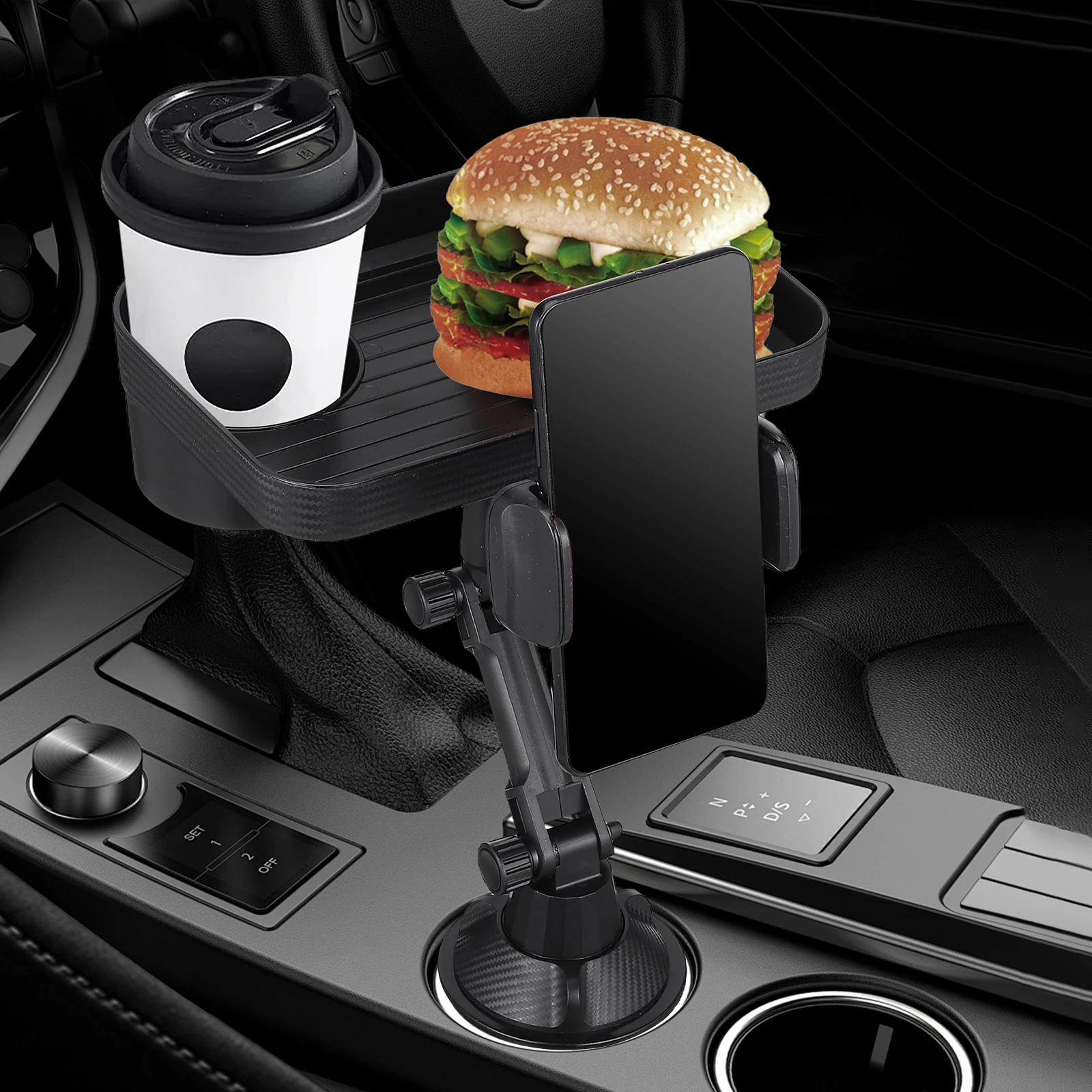 

Universal Car Cup Holder Tray Vehicle Food Storage Tray Auto Cup Holder With Phone Stand For Road Trip Easy Installation Durable