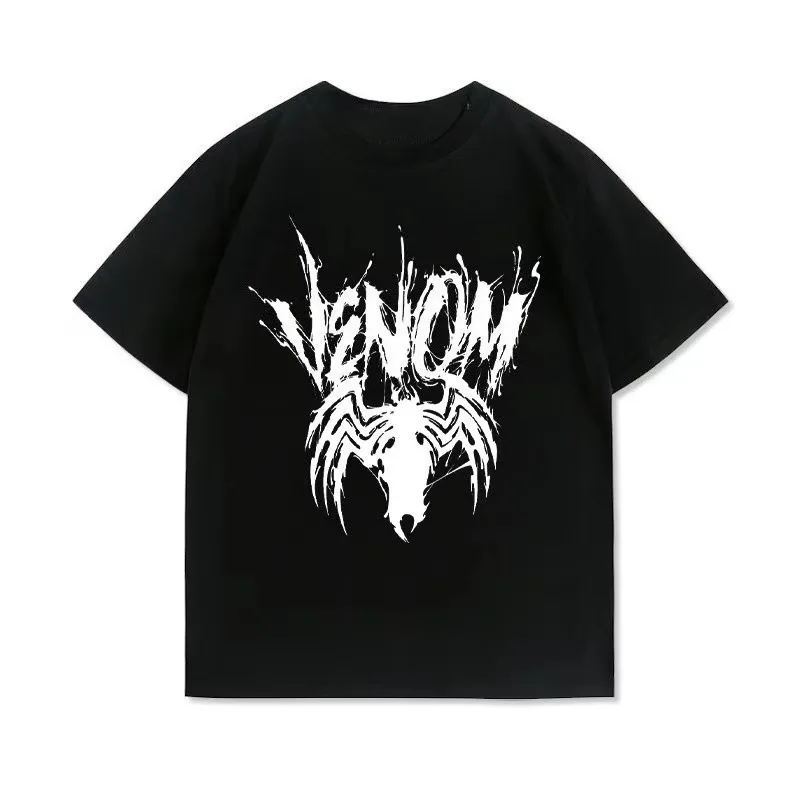Marvel Genuine Venom Spider-Man Hardy Printed New Summer T-Shirt Men's and Women's Loose Neck Short Sleeves