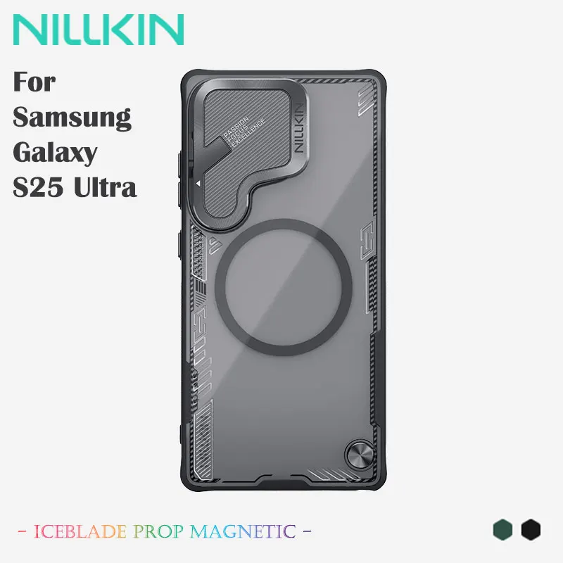 NILLKIN Magnetic Case for Samsung Galaxy S25 Ultra, Anti-Yellowing Shockproof Cover Lens Protector Space-Inspired Aluminum Stand