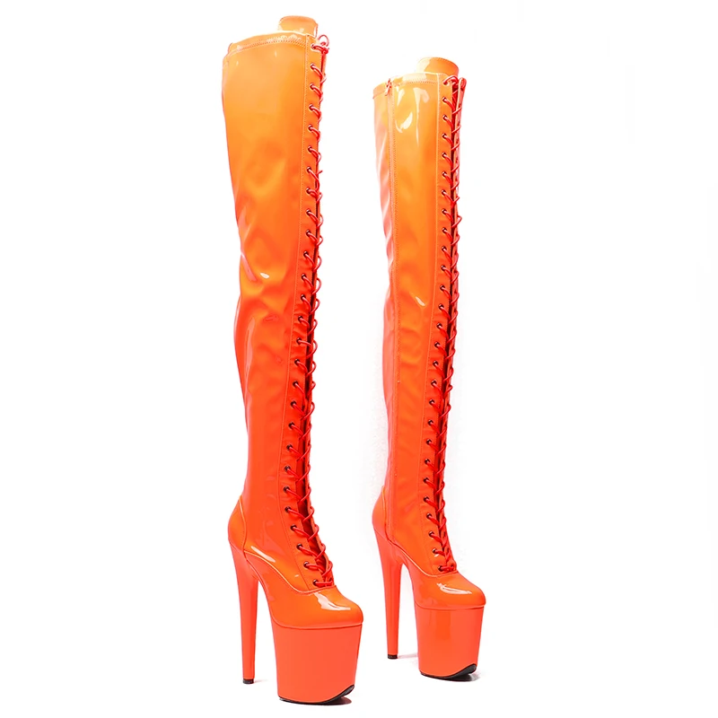 Leecabe-Bottes de brevà Talons Hauts pour Femme, Hauteur Vernie, 20cm, 8 Pouces, à la Mode