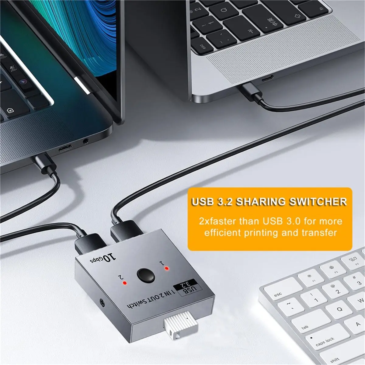 USB 3.2 10Gbps KVM Switcher 1 in 2 Out KVM A Hub Hosts for Computer Laptop PC Share Printer Sharing