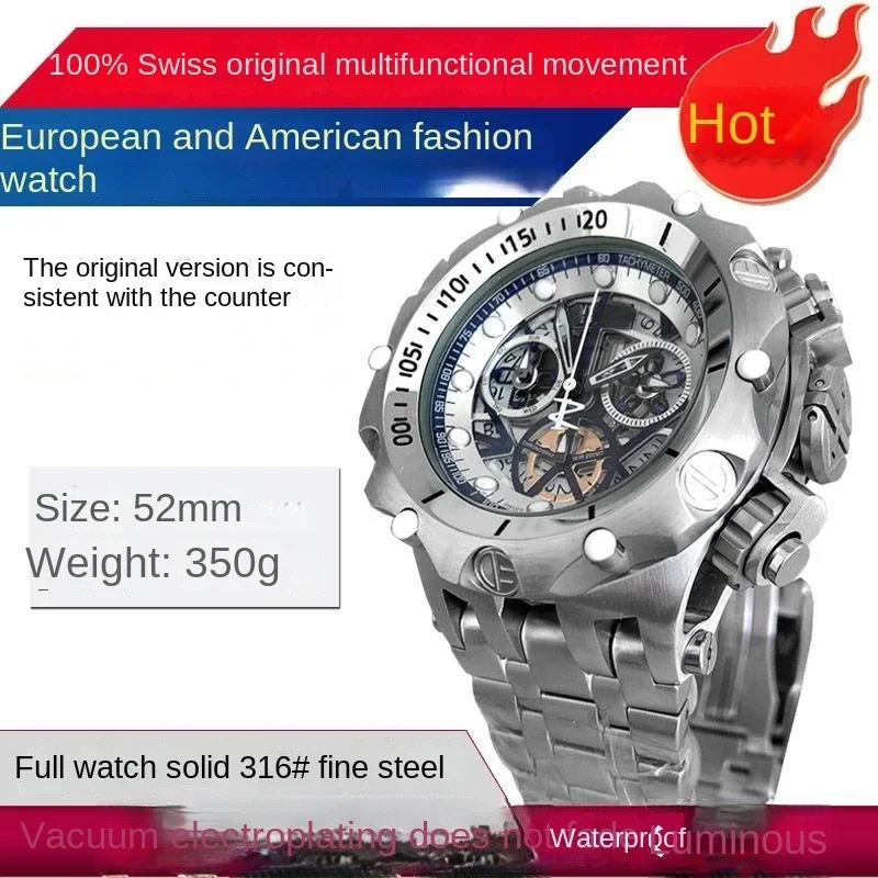 Hollow steel large dial fully automatic non mechanical sports domineering high-end men\'s watch