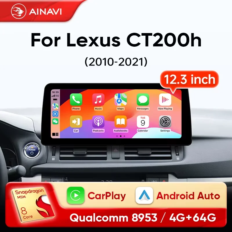 

Ainavi 12,3 ''мультимедийный плеер для Lexus CT200h CT200 2011-2021 беспроводной Carplay автомобильный Android автомобильный стерео видеоплеер GPS