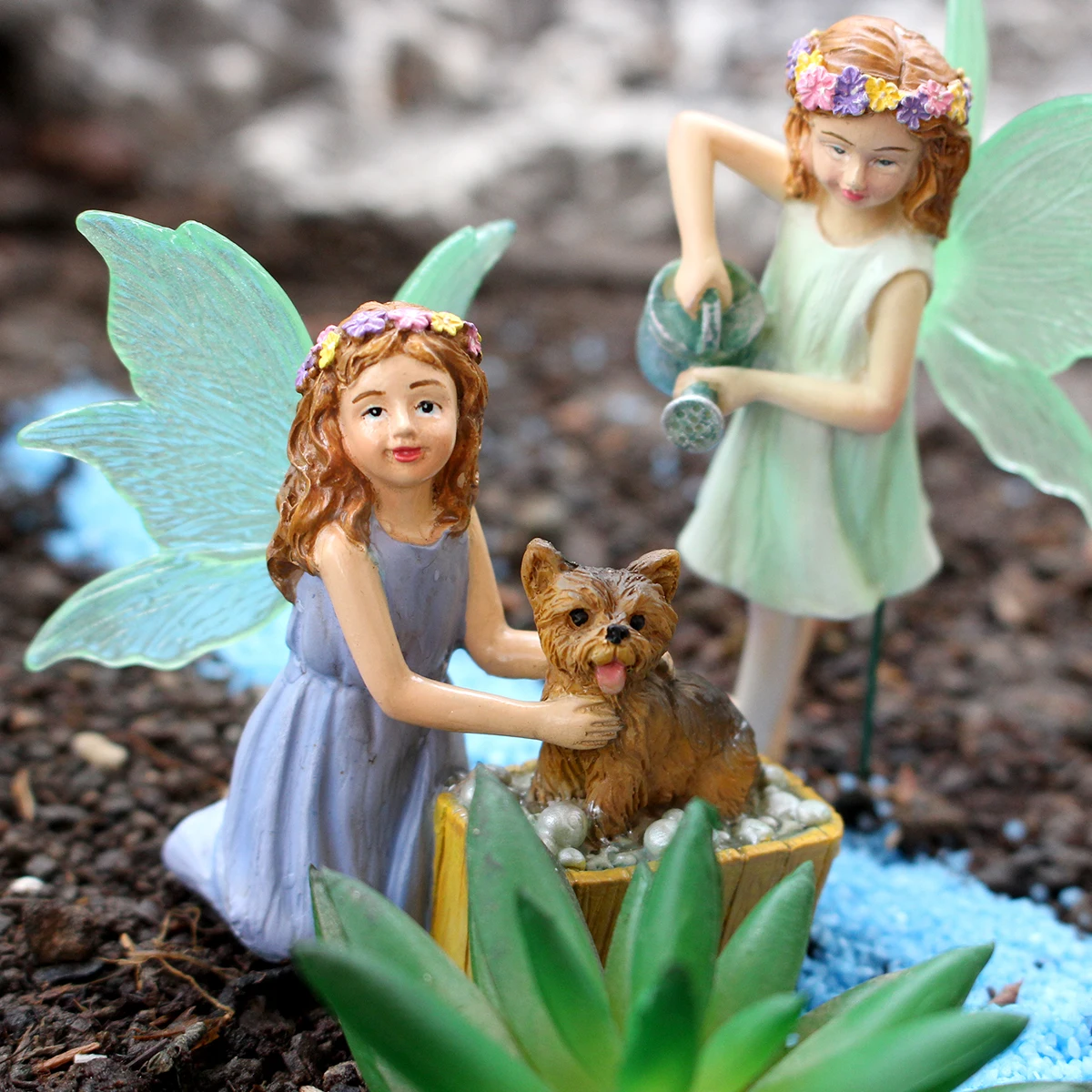 1set Bathing The Puppy Fairy,micro landscape decoration in flower pots,Resin Statue Art Craft, Creative Angel Garden Crafts, For