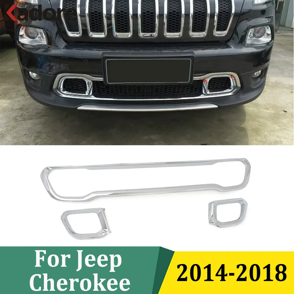 For Jeep Cherokee 2014 2015 2016 2017 2018 ABS Chrome Front Bumper Grille Cover Racing Grill Trim Car Exterior Accessories