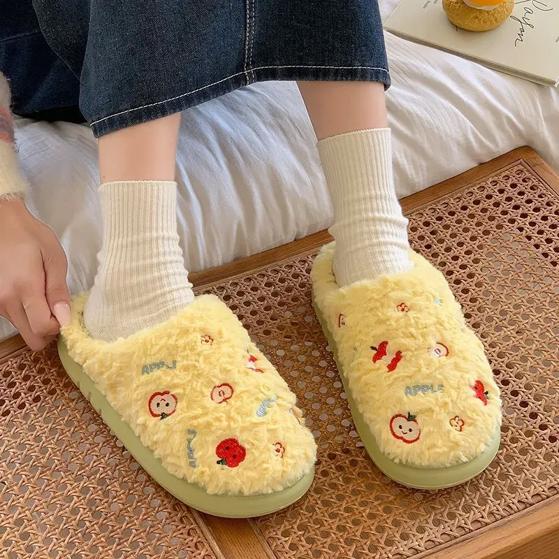 2026 Winter Cute Cartoon Plush Slippers Women Men Soft Warm Thick Fuzzy Indoor Cozy House Fluffy Cotton Shoes