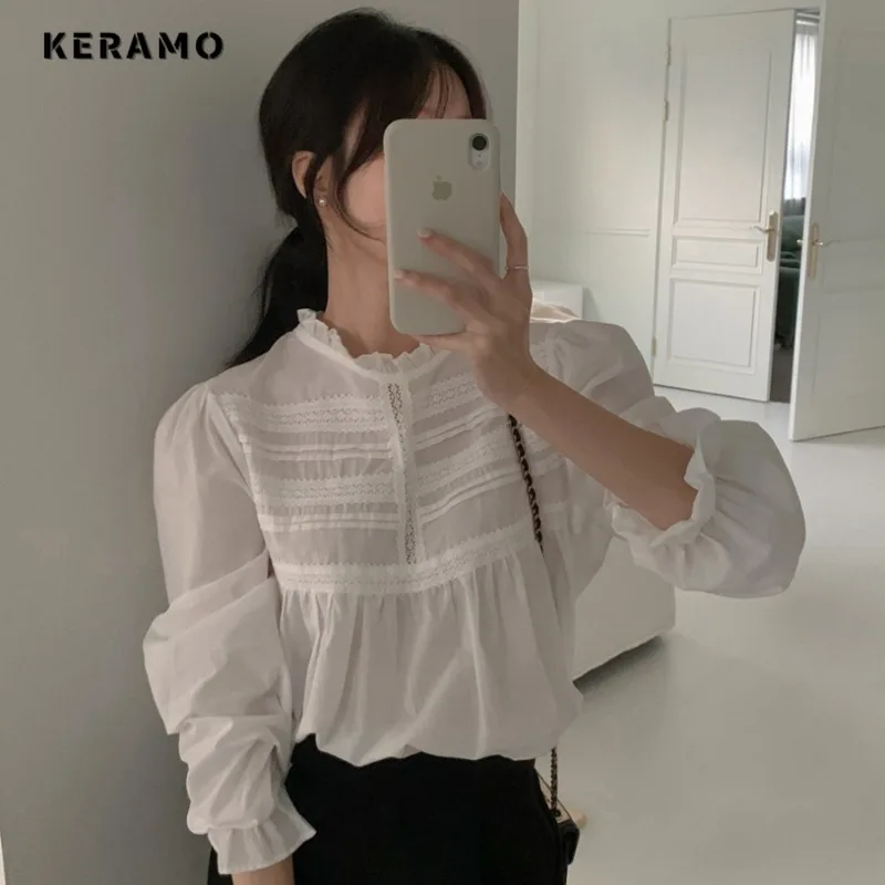 

Блузка женская однотонная шифоновая с круглым вырезом, повседневная элегантная однобортная тонкая белая рубашка в Корейском стиле, весна 2024