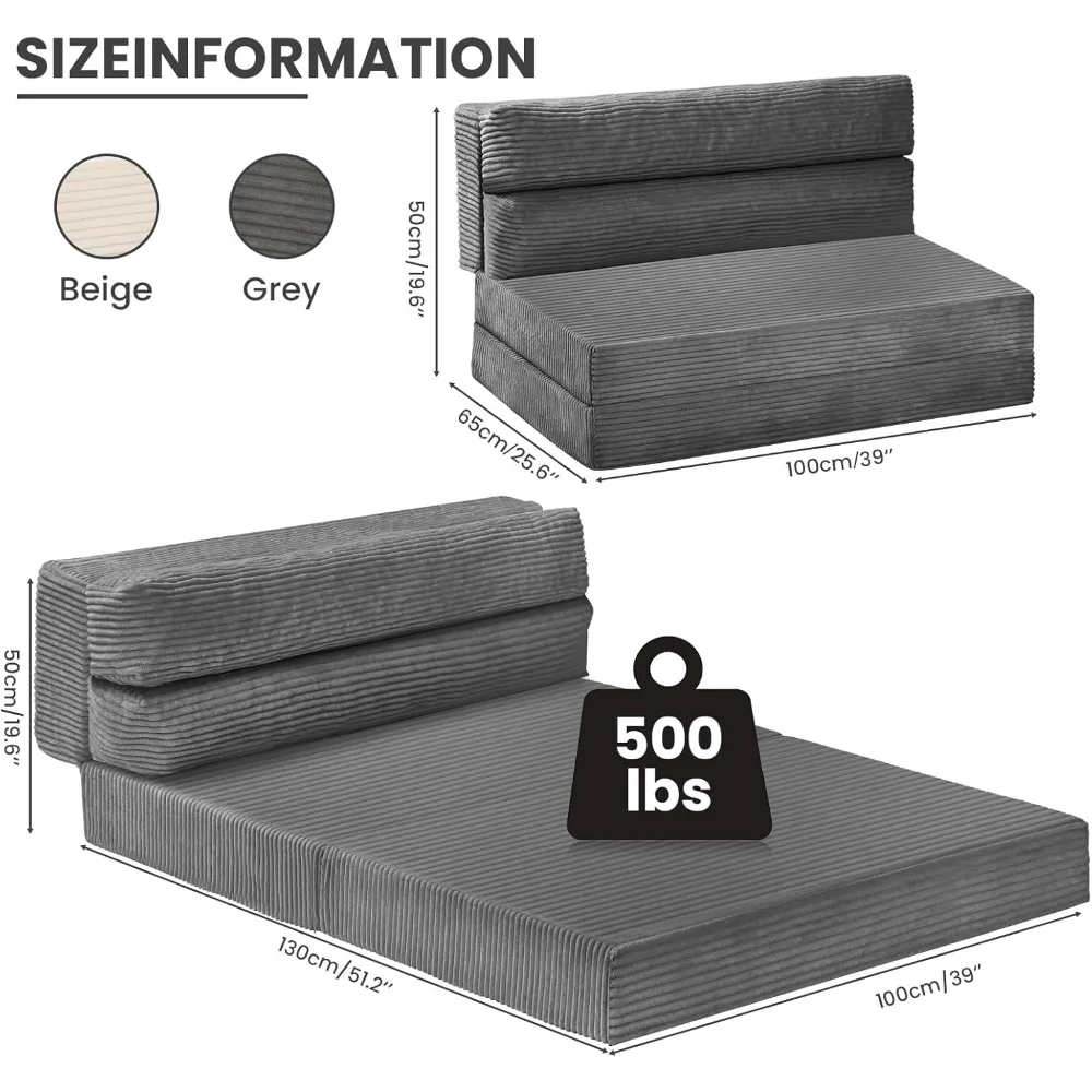 Folding Sofa Bed, Convertible Sleeper Chair with Pilow Foldable Matress, 2 in 1 Pull Out Loveseat Sofa Portable Fold Out Chair