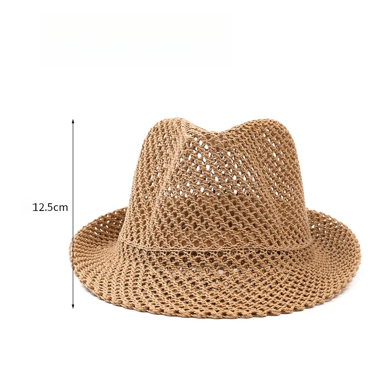 Unisex Summer Panama Hat Breathable Mesh Design Cotton-Polyester Material Compact Brim 58cm Head Circumference Jazz Cap