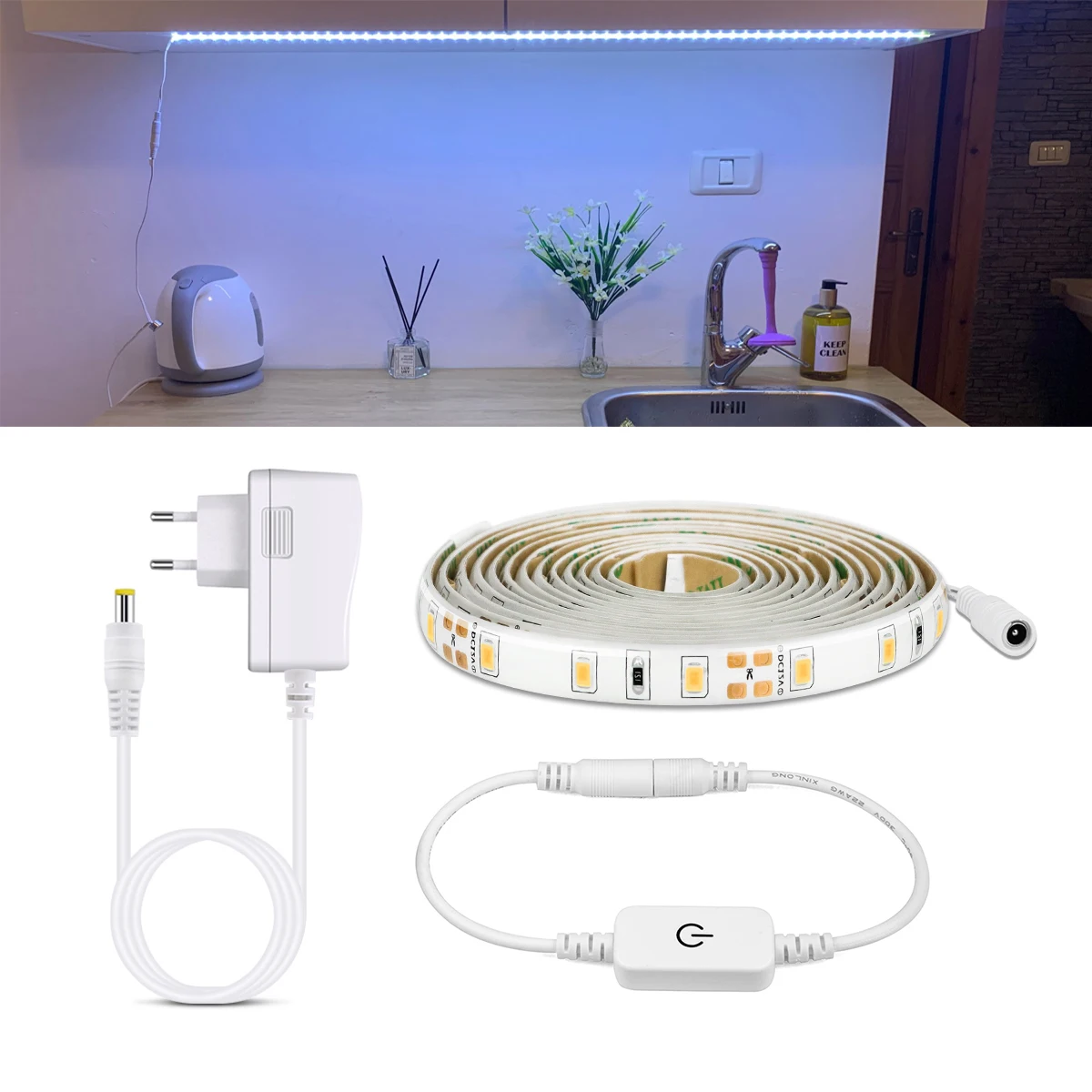 1-5m Stepless Dimming Touch Sensor Switch LED Strip Light 60leds/m Waterproof Tape lamp For Bedside Closet Cabinet Kitchen Decor