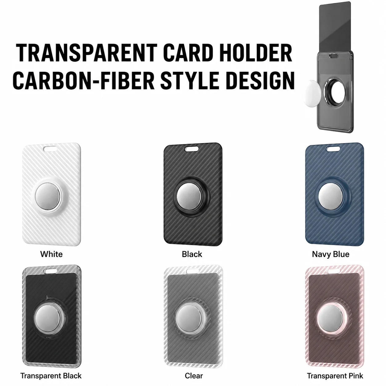 Carbon Fiber Pattern Key Card Holder Compatible with Tesla, Anti-Lost Protective Case for Apple AirTag with Keychain