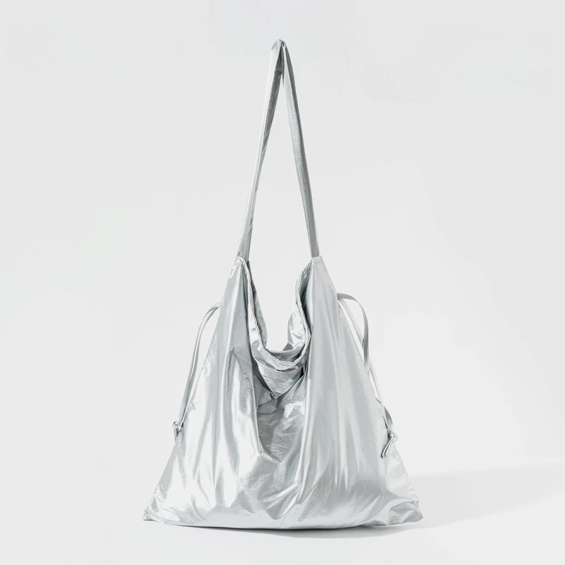 Double-layer Waterproof High-quality New Shoulder Bag Bright Drawstring Simple Large-capacity Shopping Storage Bag