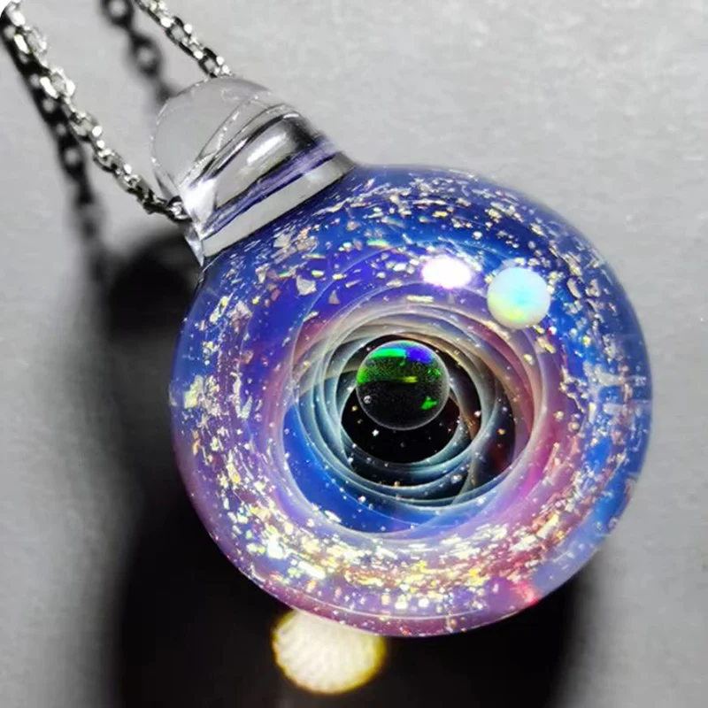 Japanese handmade crystal ball starry sky glass necklace pendant cosmic glass high-end niche men women birthday creative gifts