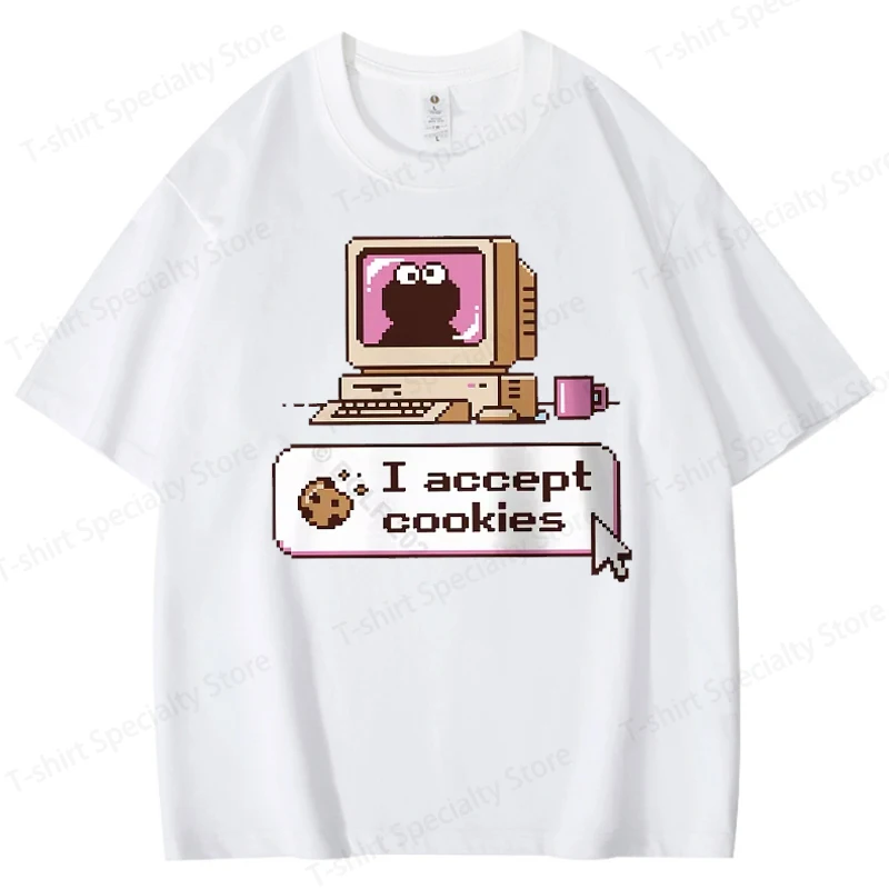 Ich akzeptiere Cookies – Lustiges bedrucktes Herren-T-Shirt aus 100 % Baumwolle, Oversized Retro-Grafik-T-Shirts für Damen, Oberteile, Streetwear – Detail 11