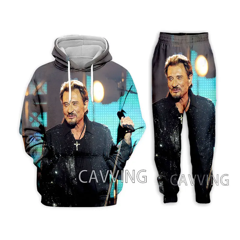 New Fashion Women/Men's 3D Print Johnny Hallyday  Hoodies Sweatshirts + Pants Trouser Suit Clothes Two-Pieces Sets