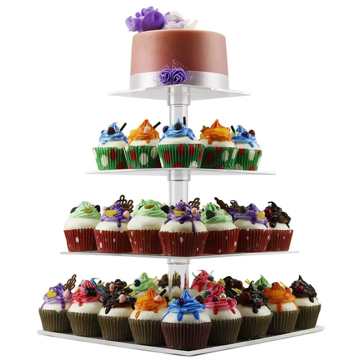 Customized Acrylic Clear Wedding Cupcake Display Stand Tower Plexiglass Lucite Macaron Cake Holder Riser for Party