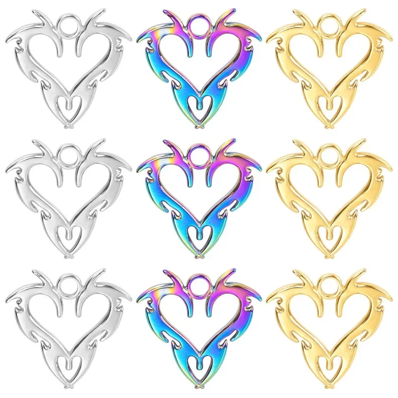 

WZNB 5Pcs Heart Dragon Charms Gothic Stainless Steel Pendant for Jewelry Making Handmade Earring Necklace Diy Accessories