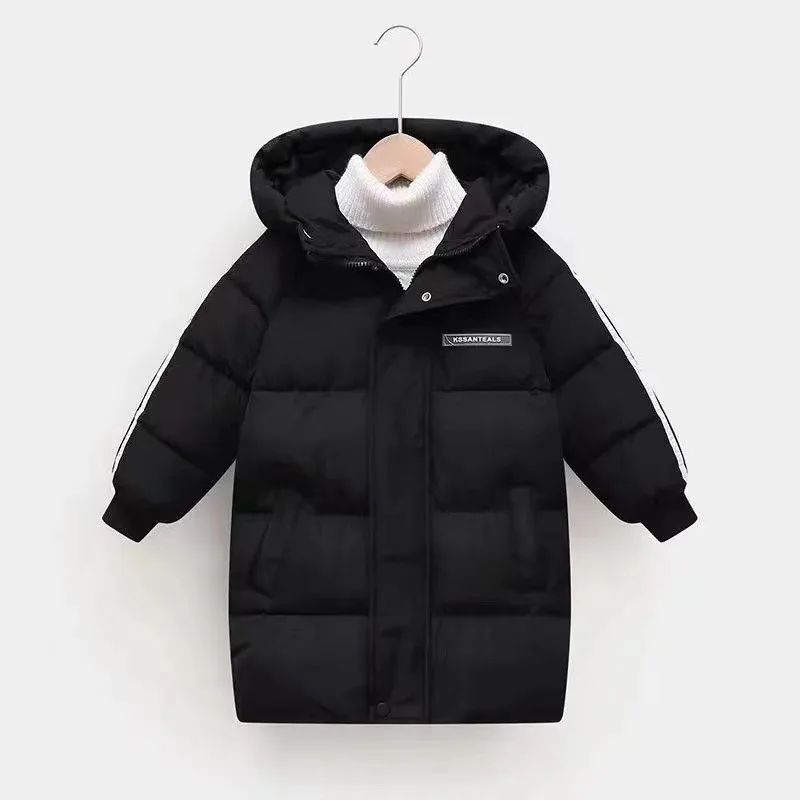 New Girl Long Thick Winter Cotton Coat Boys Hooded Warm Jacket Baby Windproof Outdoor Casual Wear Kids Soft Student Top Children
