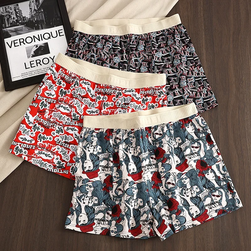

Fashion Print Cotton Boxers Men's Panties Comfortable Breathable Home Shorts Loose Mens Underwear Plus Size Underpants L-4XL