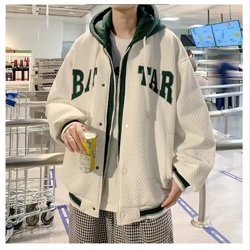 

Men's Jacket 2023 New Spring and Autumn Waffle Hoodie Coat American Street Dress Couple Loose Relaxed Fashion Top A0051