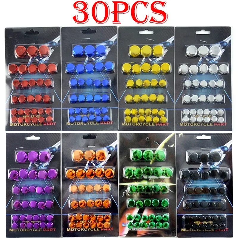 30 peças tampa de porca colorida para motocicleta, scooters de motor, modificação elétrica, tampa de parafuso, acessórios automotivos 1.4/1.2/1/0.8cm