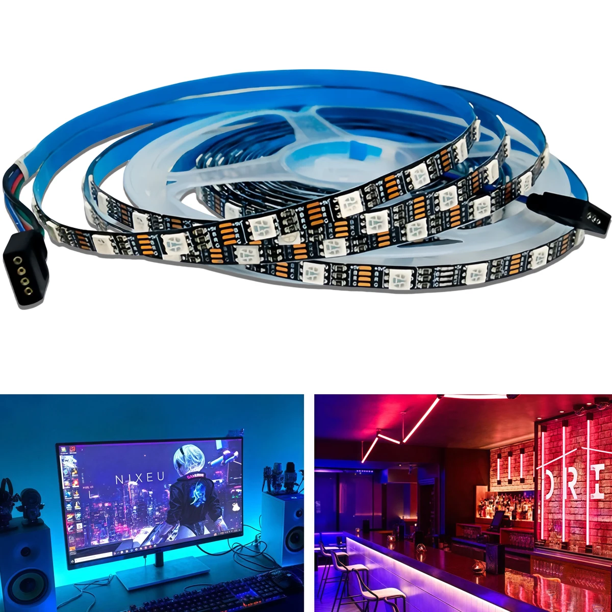 Faixa de LED RGB 5V 12V 24V 5050 - Iluminação flexível ultrafina de 6 mm para luz de fundo e decoração de TV