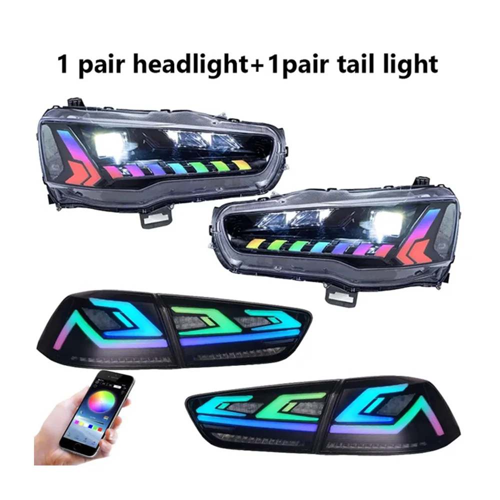 

1 Kit RGB Headlamp and Tail Lamp for Lancer CX CY CZ Led Style Headlamp with Demon Eye Tail Lights Assembly for Lancer 2008-2018