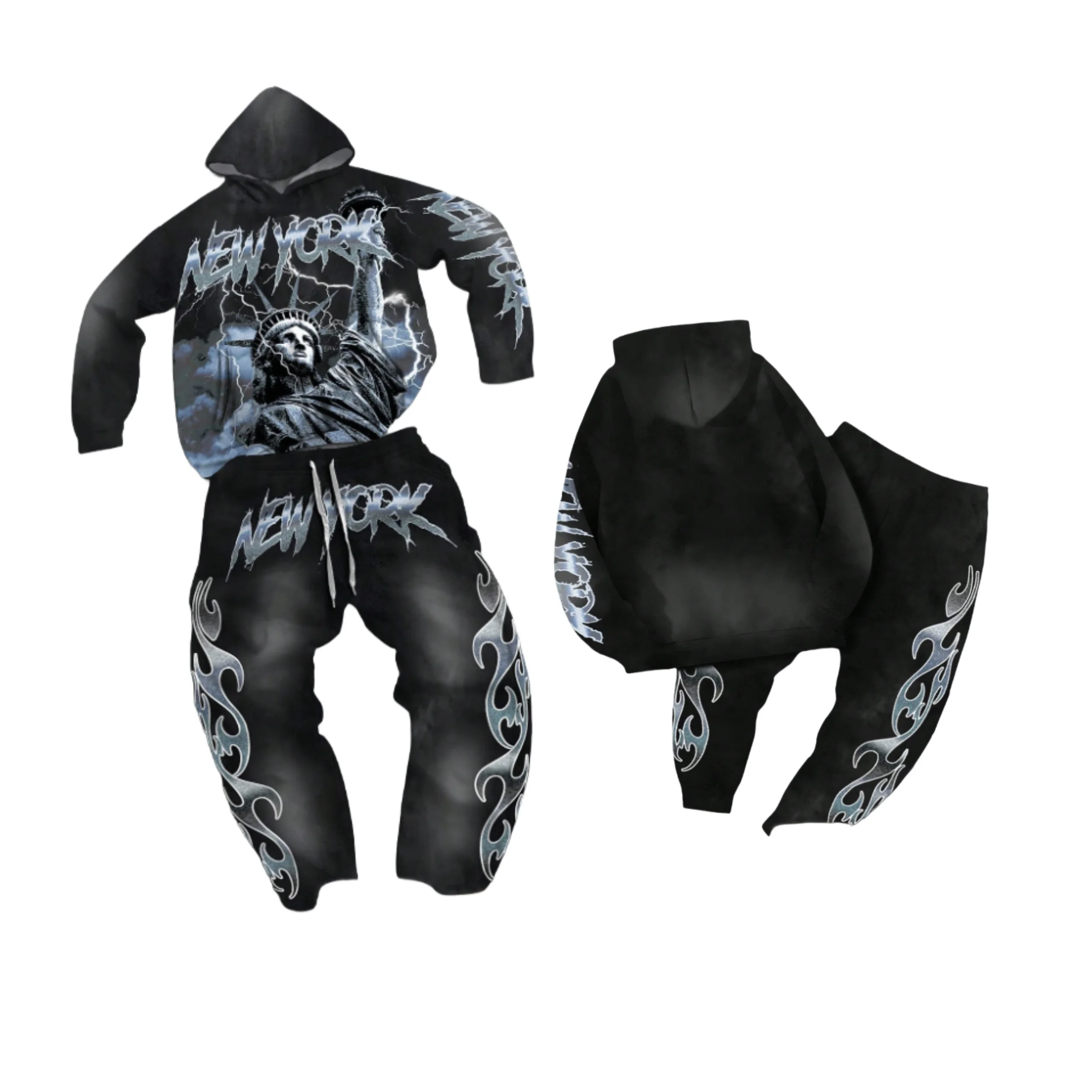 

Autumn/Winter Hoodie Set American Street Y2k Hip Hop Trendy Men's 3D Adult Hoodie Waist Pants Suitable for Both Men and Women
