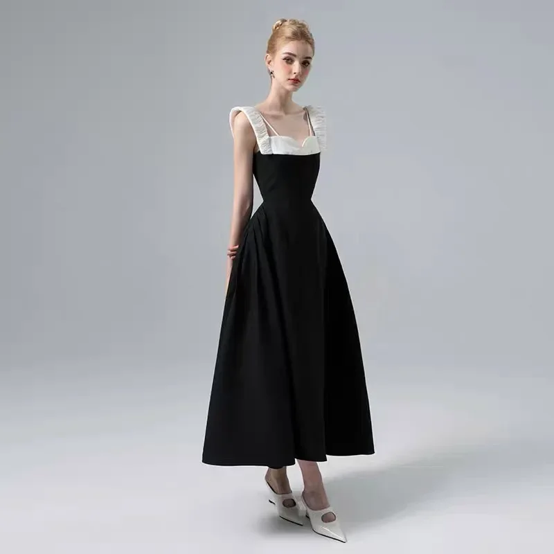 High-end 113 design niche evening dress black and white contrast dress