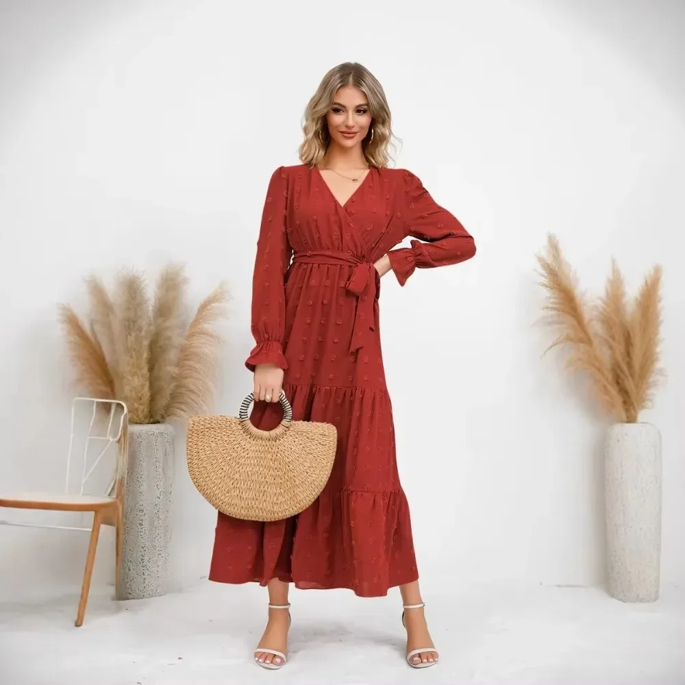 New Women Autumn Winter Solid Color Big Swing Maxi Dress, Casual Loose Long Dress For Ladies Daily Wear Occasion
