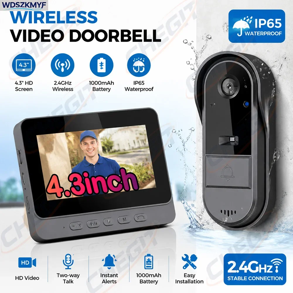 waterproof-smart-24g-wireless-doorbells-video-intercom-camera-inteligente-night-vision-43inch-screen-for-security-home