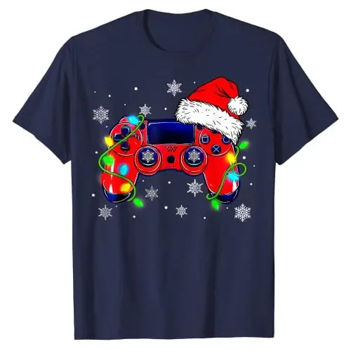 Gifts Gaming Lover Xmas Costume Family Matching Videos Games Outfit Video Game Controller Christmas Santa Hat Gamer Boys T-Shirt