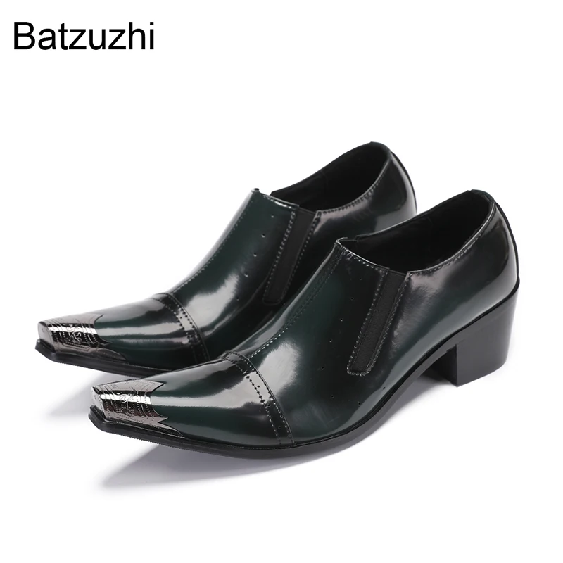 

Batzuzhi 6.5cm High Heels Men's Shoes Pointed Toe Genuine Leather Dress Shoes Man Slip on 6.5cm High Heels for Party, Business