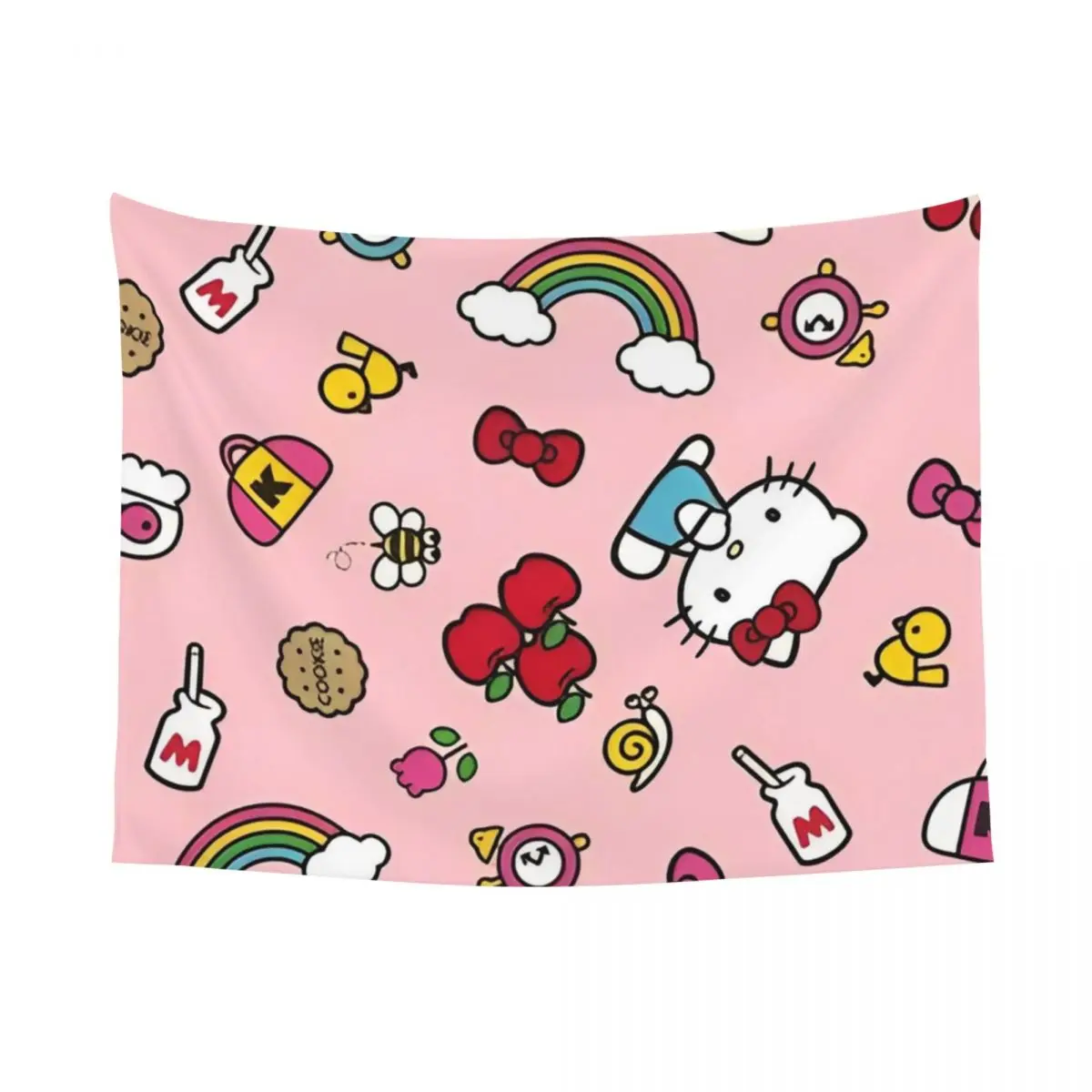 Hello Kitty Cake Rainbow Ribbon Tapestry Hippie Fabric Wall Hanging Room Decor Background Cloth Witchcraft Blanket