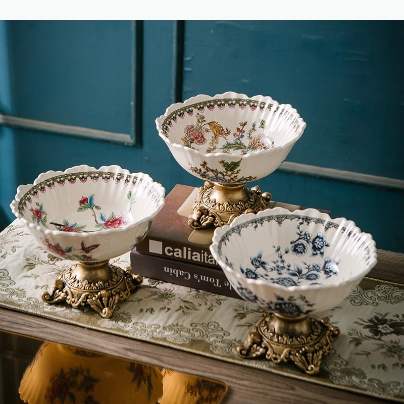 

Flower Pattern Fruit Storage Trays Snack Dessert Plate High Footed Fruits Plate Coffee Table Fruits Tray