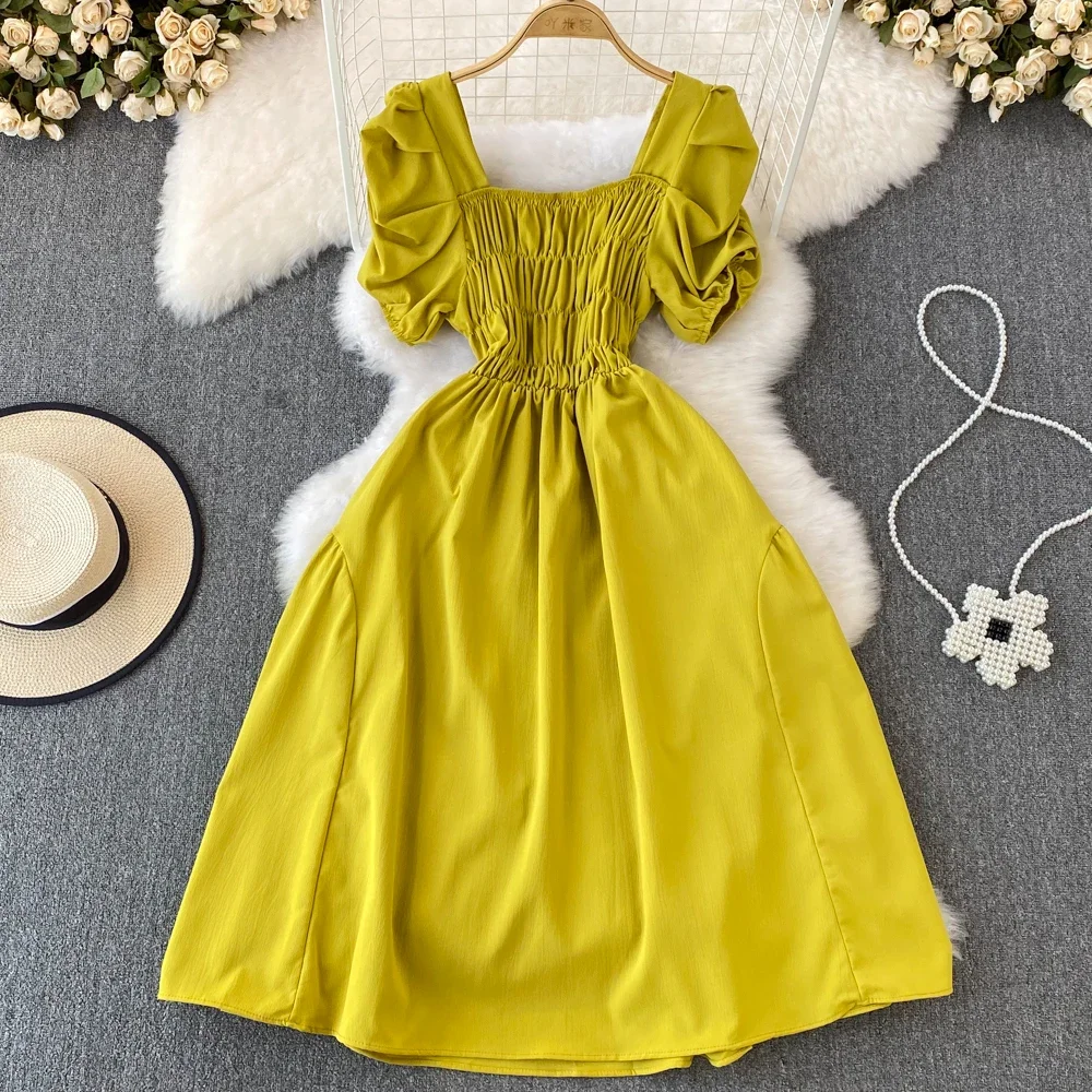 New Summer Y2K Vintage Women Dress Elegant Puff Sleeve Big Swing Party Dress Korean Fashion Lady Outfits Vestidos