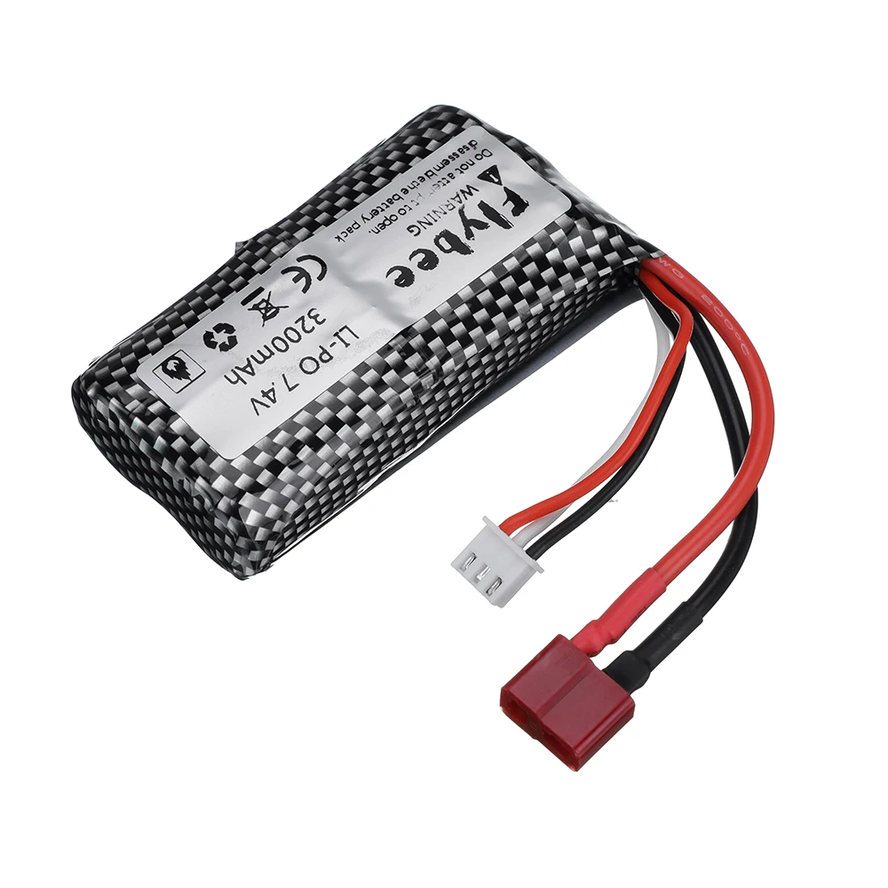Batteria agli ioni di litio all'ingrosso 1-10 pezzi 7.4v 3200mAh 18650 2S 7.4V T Plug per Wltoys 144001   12428 12423 10428 RC Auto Giocattoli Parti Batteria