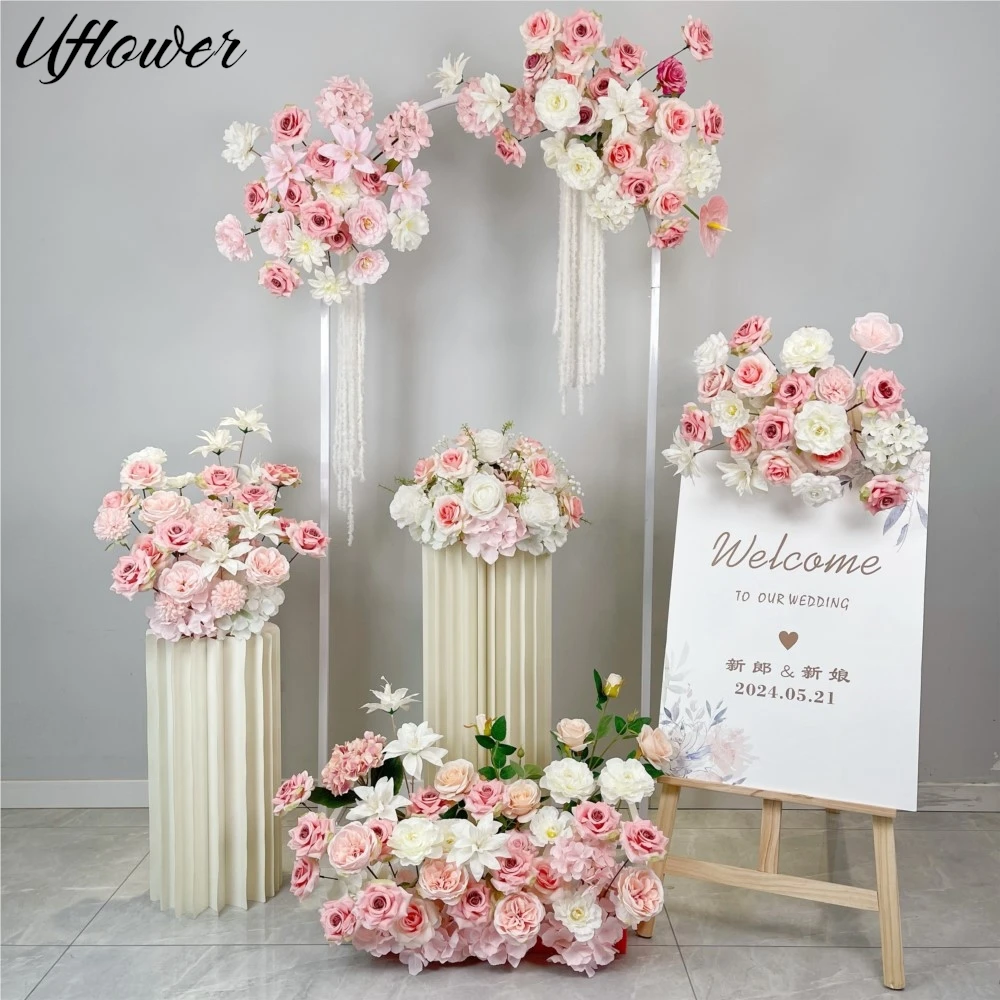 

Цветочная композиция Uflower: белые и розовые розы, подвесная, для декора свадебного фона, занавес, цветочный шар, напольный декор, реквизит для вечеринок