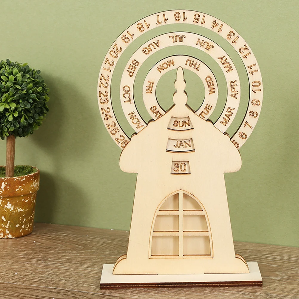 

Creative Ferris Wheel Shaped Wooden Perpetual Calendar Desktop Date Month Week Display Lightweight Rotating