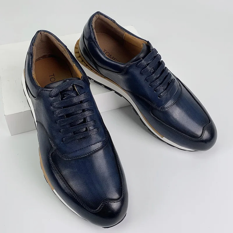 New Style Men's Leather Shoes Top-grain Cowhide Shoes Daily Outdoor Casual Lacing Sneakers Handcrafted Business Plus-size Shoes