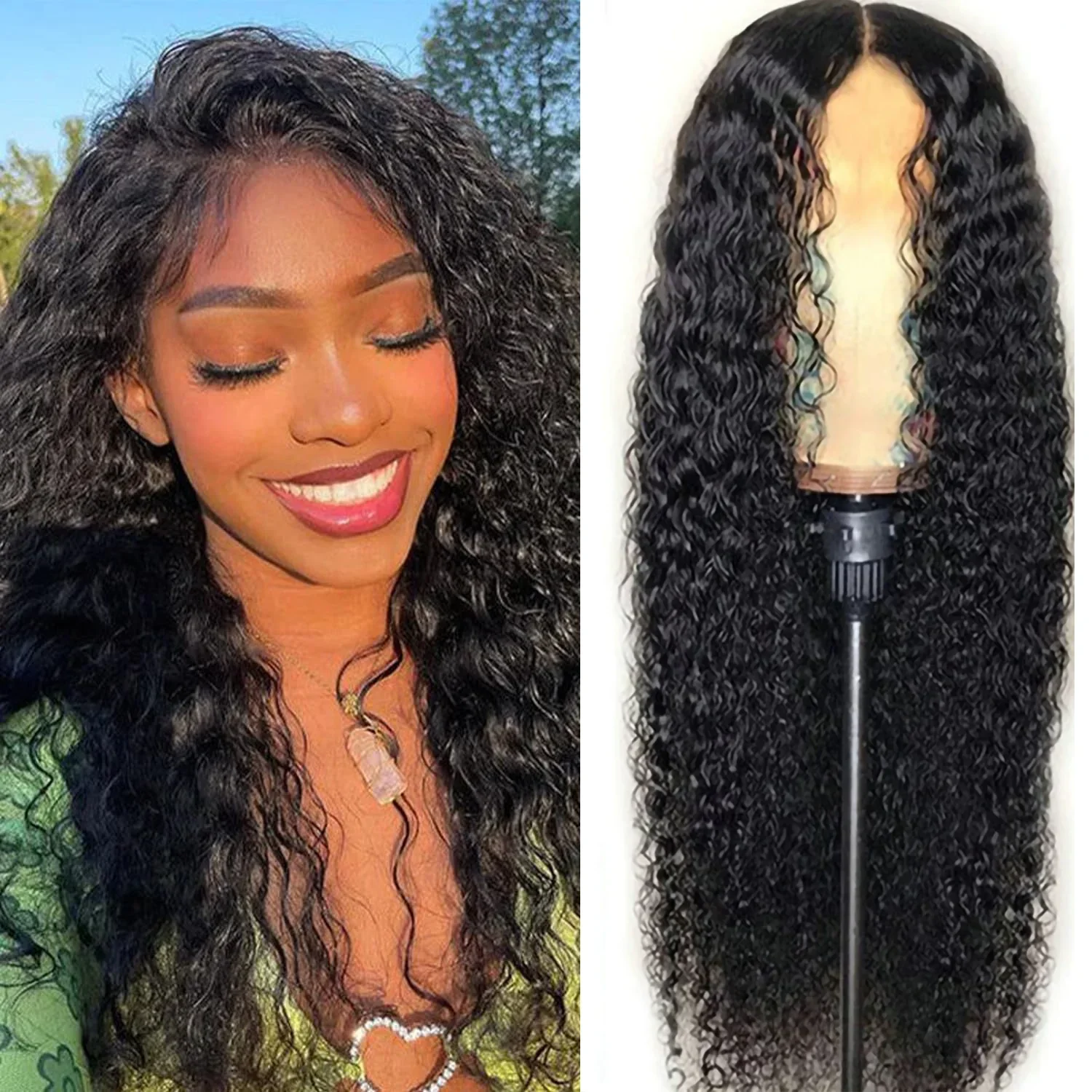 Deep Wave Synthetic Wig for Women Soft Curly Black Glueless Wig Natural Hair Replacement Daily Party Cosplay Costume