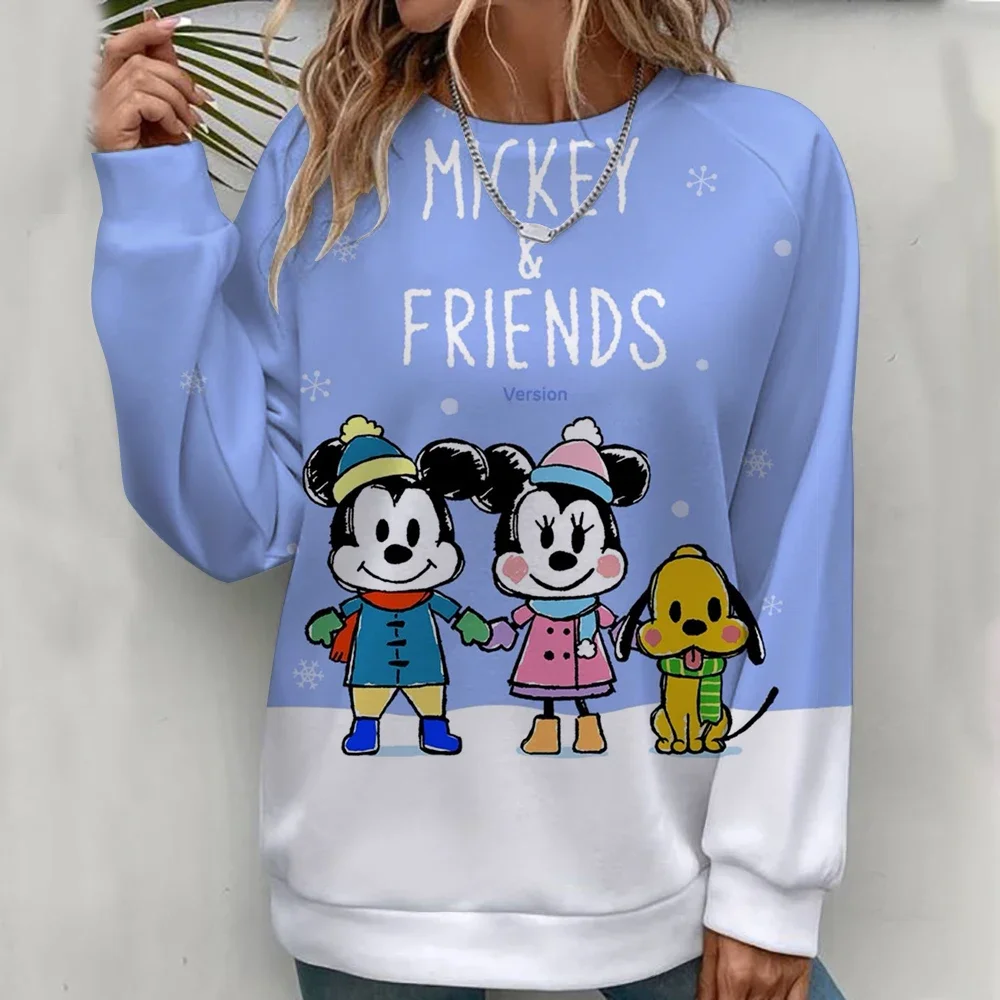 المرأة هوديي الخريف / الشتاء جديد Y2K ميكي ماوس الكرتون المطبوعة أزياء جولة الرقبة فضفاضة مريحة طويلة الأكمام هوديي